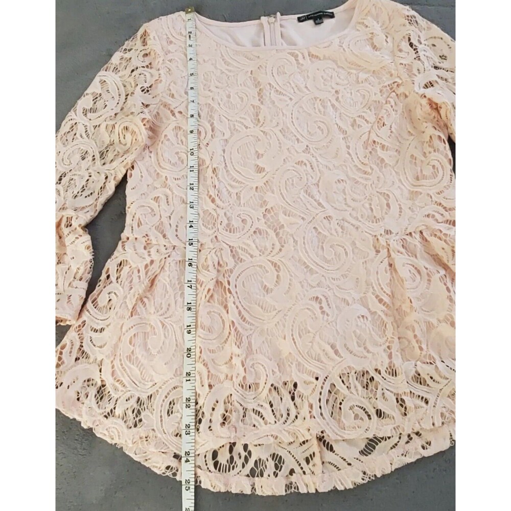Adrianna Papell Size S Peplum Flounce Pink Lace Coquette Blouse Ruffled Feminine - Picture 7 of 12